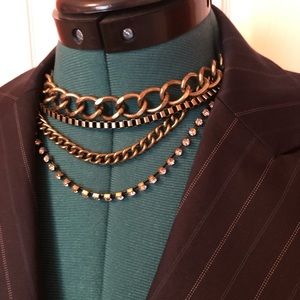 4 chain choker necklace dark gold rhinestone